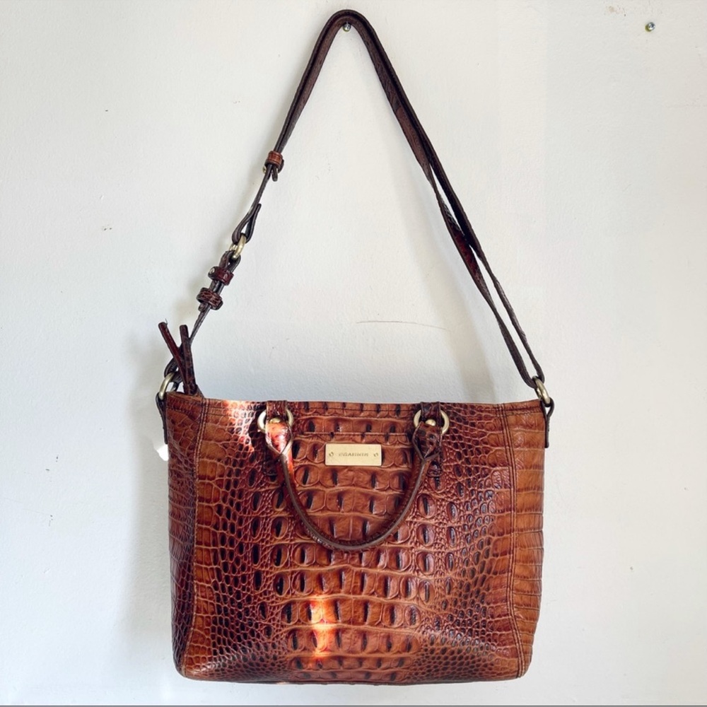 Brahmin Mini Asher Mebourne Satchel Shoulder Bag Brown Leather Crocodile Print